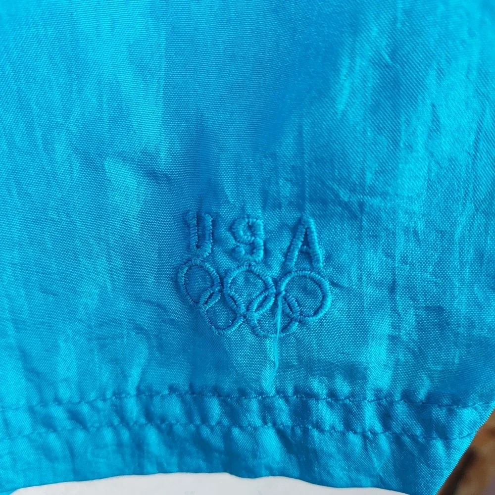 USA Olympic Swim Trunks Mens L Blue Nylon Drawstring Logo ShortsClassic...